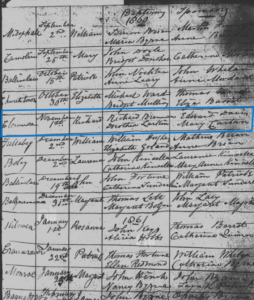 Baptism record for Richard Brennan, 1860.