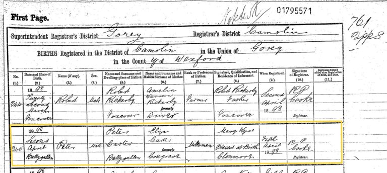 Peter Carter's Birth Registration